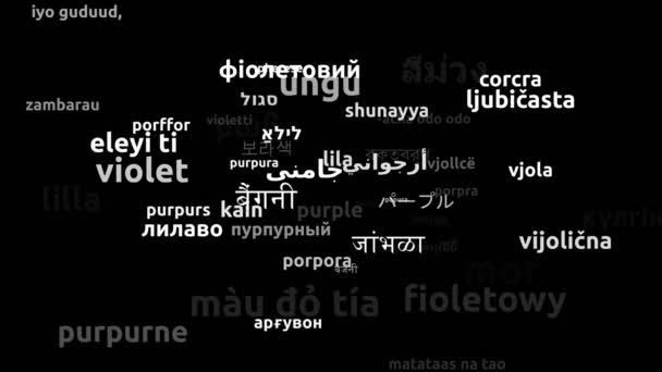 Roxo Traduzido Idiomas Mundiais Endless Looping Zooming Wordcloud Mask — Vídeo de Stock