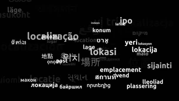 Розташування Перекладено Мовами Світу Нескінченна Петля Збільшення Wordcloud Mask — стокове відео