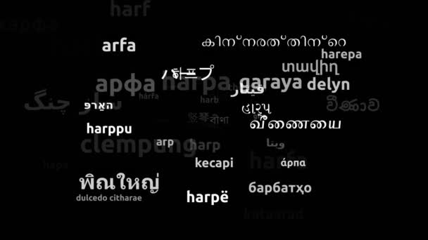 Harpe Oversat Til Sprog Hele Verden Endless Looping Zooming Wordcloud – Stock-video