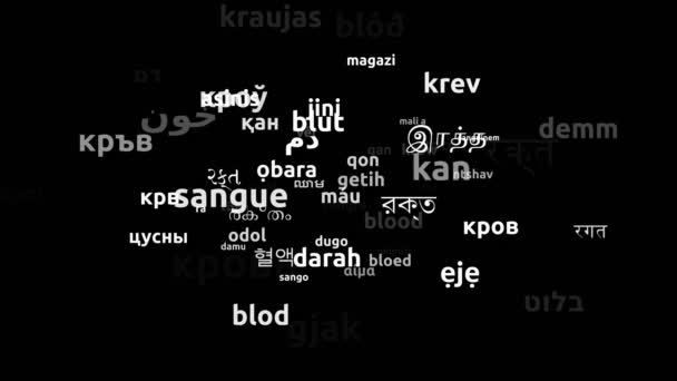 Blood Translated Worldwide Languages Endless Looping Zooming Wordcloud Mask — Stock Video