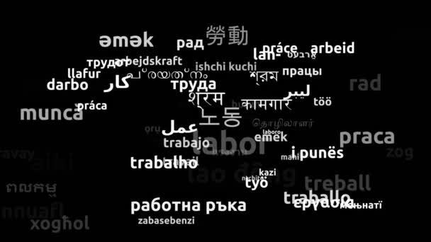 Labor Vertaald Wereldwijde Talen Endless Looping Zooming Wordcloud Mask — Stockvideo