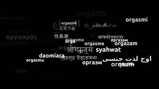 46の世界中の言語で翻訳されたオーガズムループ3Dズームワードクラウドマスク — ストック動画
