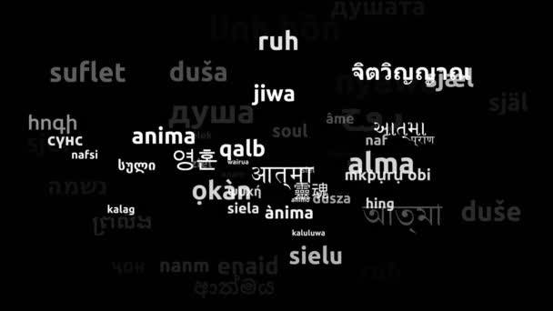 Soul Translated Worldwide Languages Endless Looping Zooming Wordcloud Mask — Stock video