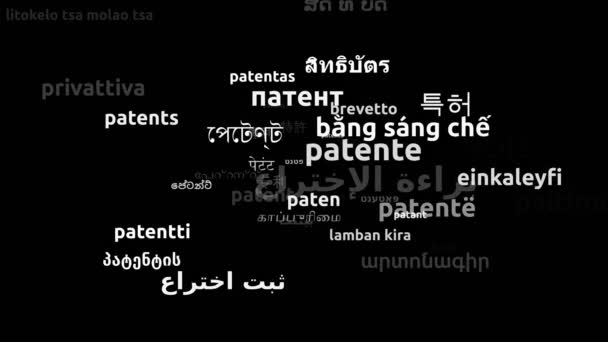 Patente Traduzida Idiomas Todo Mundo Endless Looping Zooming Wordcloud Mask — Vídeo de Stock