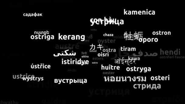 Oyster Translated Worldwide Languages Endless Looping Zooming Wordcloud Mask — Stock Video