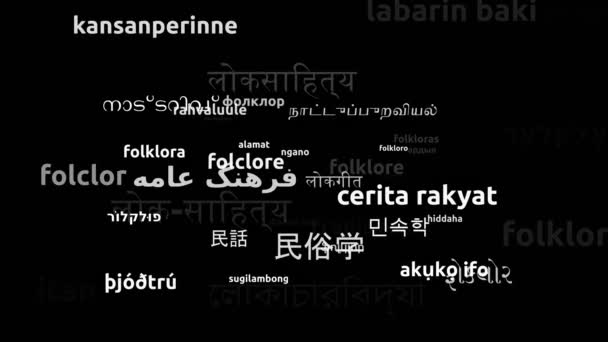 Folklore Übersetzt Weltsprachen Endlosschleife Zoomen Wordcloud Maske — Stockvideo