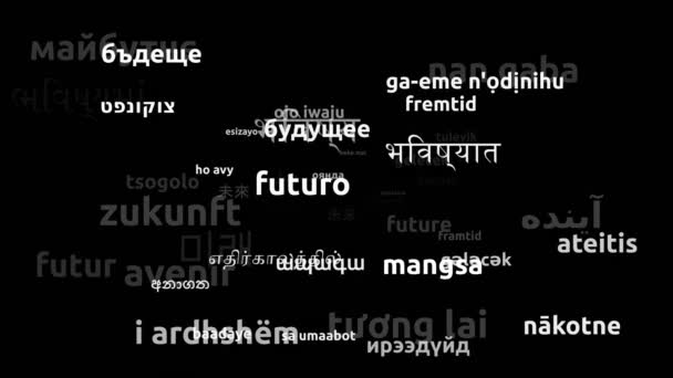 Futuro Tradotto Lingue Tutto Mondo Looping Infinito Zoom Wordcloud Mask — Video Stock