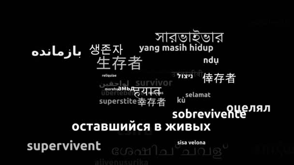Survivor Translated Worldwide Languages Endless Looping Zooming Wordcloud Mask — Stock Video