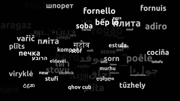 用79种世界语言翻译的炉灶无休止地循环3D缩放Wordcloud掩蔽 — 图库视频影像
