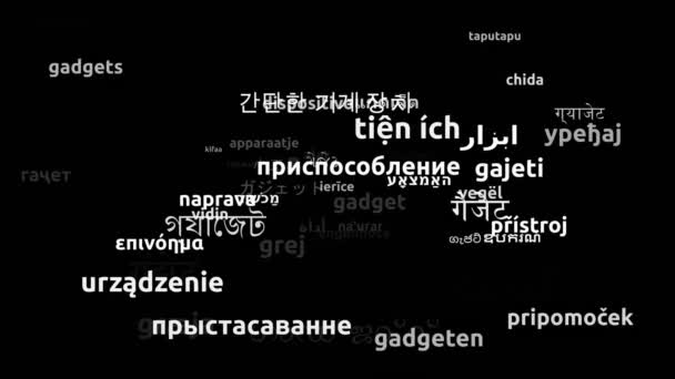 Gadget Translated Worldwide Languages Endless Looping Zooming Wordcloud Mask — Stock Video