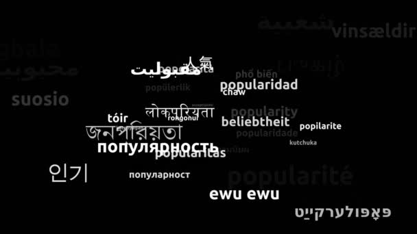 Popularita Přeloženo Celosvětových Jazycích Nekonečná Smyčka Přiblížení Wordcloud Maska — Stock video