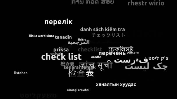 Контрольний Список Перекладено Мовами Світу Нескінченна Петля Збільшення Wordcloud Mask — стокове відео