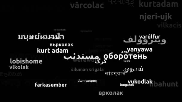 Weerwolf Vertaald Wereldwijd Talen Endless Looping Zooming Wordcloud Mask — Stockvideo