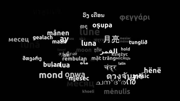 Mond Weltweite Sprachen Übersetzt Endlosschleife Zoomen Wordcloud Maske — Stockvideo