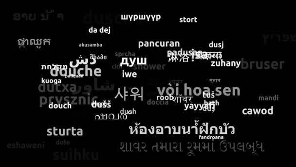 Douche Vertaald Wereldwijde Talen Endless Looping Zooming Wordcloud Mask — Stockvideo