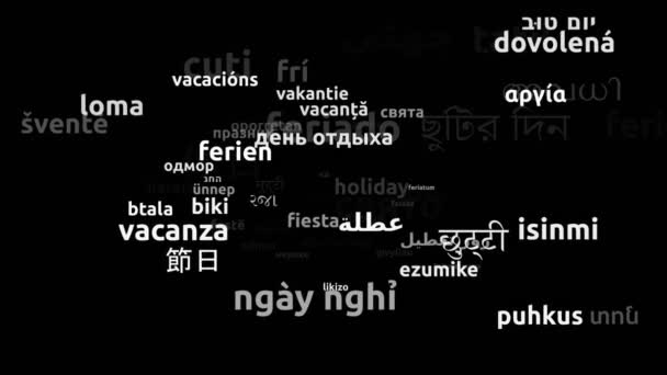假日翻译为64种世界语言无限循环3D缩放Wordcloud掩蔽 — 图库视频影像