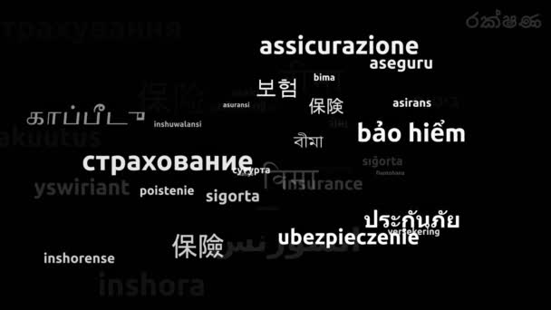 Assicurazione Tradotta Lingue Tutto Mondo Looping Infinito Zoom Wordcloud Mask — Video Stock