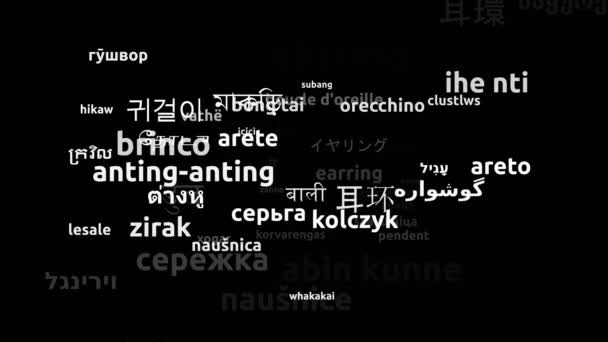 Oorbellen Vertaald Wereldwijde Talen Endless Looping Zooming Wordcloud Mask — Stockvideo