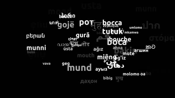 Munnen Översatt Till Hela Världen Språk Endless Looping Zooming Wordcloud — Stockvideo
