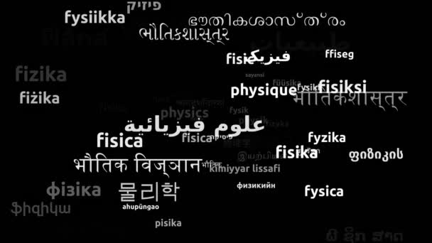 Physics Translated Worldwide Languages Endless Looping Zooming Wordcloud Mask — Vídeo de Stock