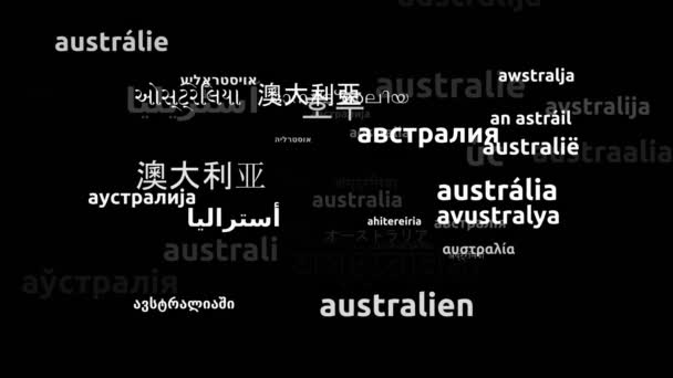 Australia Traducido Idiomas Mundiales Endless Looping Zoom Wordcloud Mask — Vídeo de stock