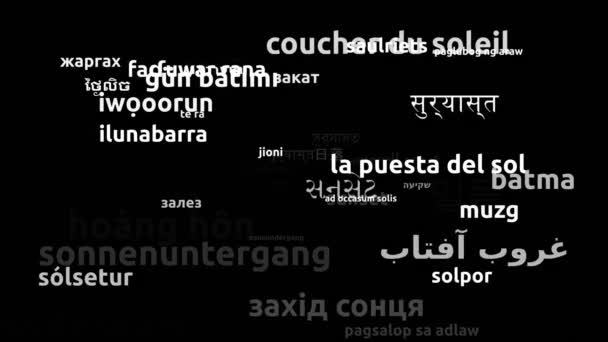 Tramonto Tradotto Lingue Tutto Mondo Endless Looping Zoom Wordcloud Mask — Video Stock