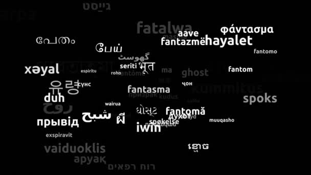 Ghost Перекладено Мовами Світу Нескінченна Петля Збільшення Wordcloud Mask — стокове відео