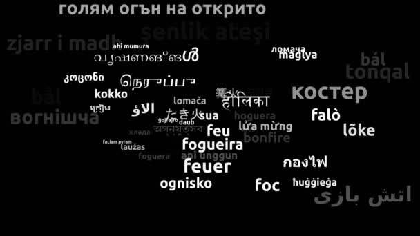 Bonfire Μεταφράστηκε Worldwide Languages Endless Looping Zooming Wordcloud Mask — Αρχείο Βίντεο