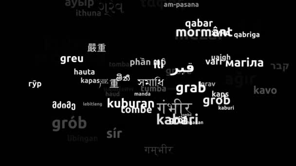 Grave Translated Worldwide Languages Endless Looping Zoom Wordcloud Mask — Stock video