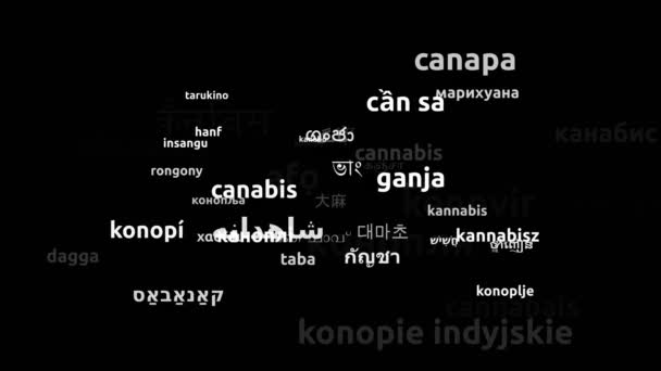 Cannabis Weltsprachen Übersetzt Endlosschleife Zoomen Wordcloud Maske — Stockvideo