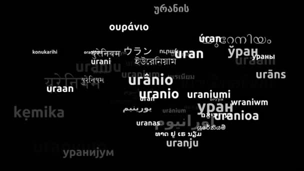 铀在52种世界语言中的翻译永无休止的循环3D缩放沃德云掩蔽 — 图库视频影像