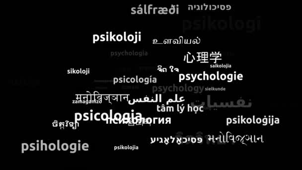Psychologia Przetłumacz Komentarz Przetłumaczone Światowych Językach Endless Looping Zooming Wordcloud — Wideo stockowe