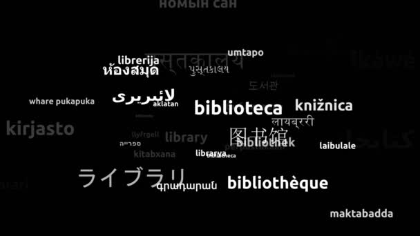 Biblioteca Traducido Idiomas Mundiales Endless Looping Ampliación Máscara Wordcloud — Vídeos de Stock