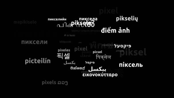 Pixel Oversat Hele Verden Sprog Endeløs Looping Zooming Wordcloud Mask – Stock-video