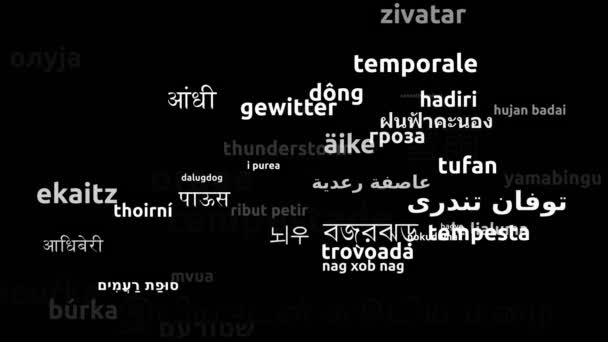 世界中の49の言語で翻訳雷雨3DズームWordcloudマスクをループエンドレス — ストック動画