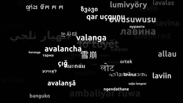 Avalanche Перевод Языков Мира Бесконечный Цикл Увеличение Маски Wordcloud — стоковое видео