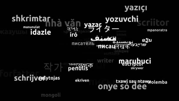 Writer Translated Worldwide Languages Endless Looping Zooming Wordcloud Mask — Vídeo de Stock