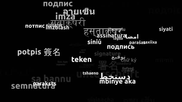 Signature Przetłumacz Komentarz Przetłumaczone Światowych Językach Endless Looping Zooming Wordcloud — Wideo stockowe
