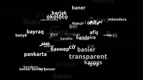 Banner Diterjemahkan Dalam Bahasa Sedunia Endless Looping Zooming Wordcloud Mask — Stok Video