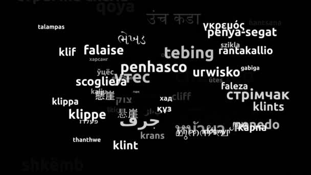 Cliff Translated Worldwide Languages Endless Looping Zooming Wordcloud Mask — Vídeo de Stock