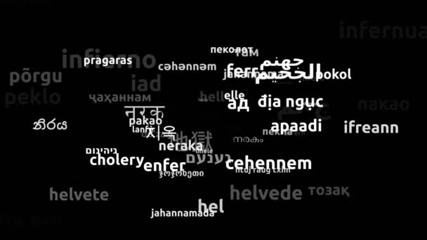 Hell Translated Worldwide Languages Endless Looping Zooming Wordcloud Mask — Stock Video