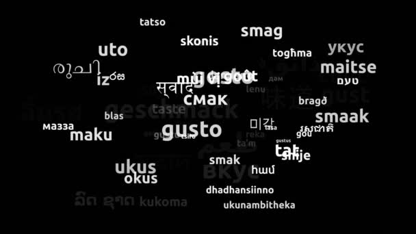 Geschmack Übersetzt Weltsprachen Endlosschleife Zoomen Wordcloud Maske — Stockvideo