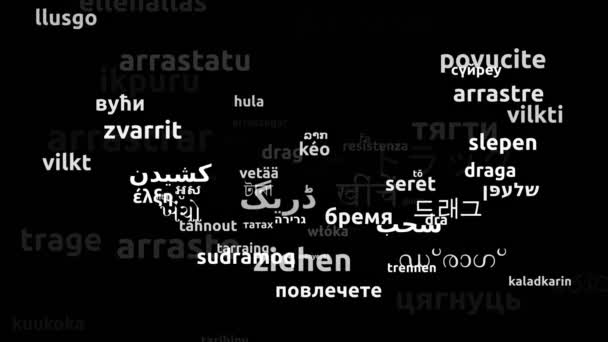 Drag Translated Weltsprachen Endless Looping Zooming Wordcloud Mask — Stockvideo