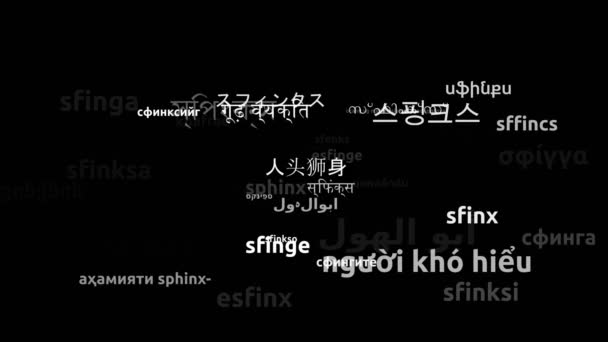 Sphinx Übersetzt Weltsprachen Endlosschleife Zoomen Wordcloud Maske — Stockvideo