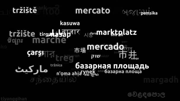 Marketplace Traduzido Worldwide Languages Endless Looping Zooming Wordcloud Mask — Vídeo de Stock