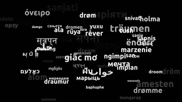 Dream Translated Worldwide Languages Endless Looping Zooming Wordcloud Mask — Stockvideo