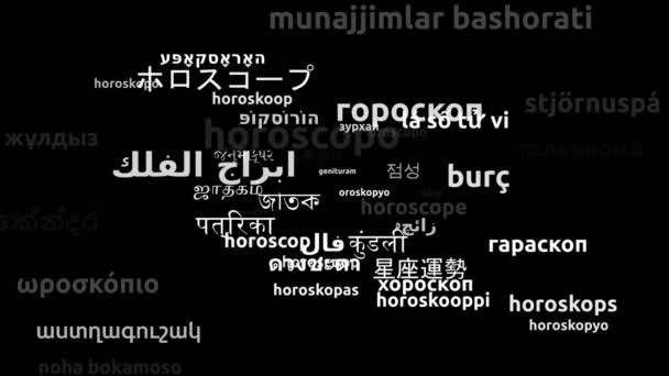 Horóscopo Traduzido Idiomas Mundiais Endless Looping Zooming Wordcloud Mask — Vídeo de Stock