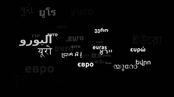 Euro Translated Worldwide Languages Endless Looping Zooming Wordcloud Mask — Stock Video