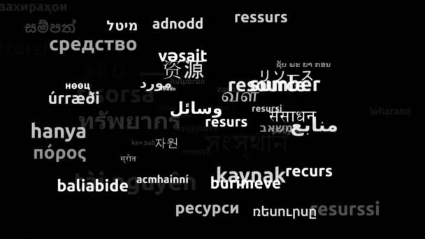 65の世界中の言語で翻訳されたリソースエンドレスループ3Dズーム Wordcloudマスク — ストック動画