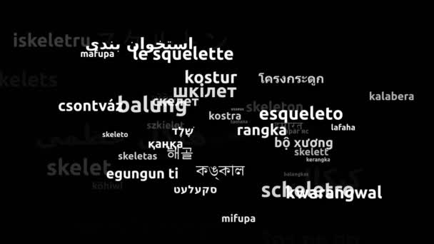 Esqueleto Traducido Idiomas Mundiales Endless Looping Zooming Wordcloud Mask — Vídeos de Stock